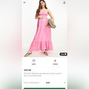 The Frolic Maternity emerald cut out maxi summer dress in pink lemonade. Size 10